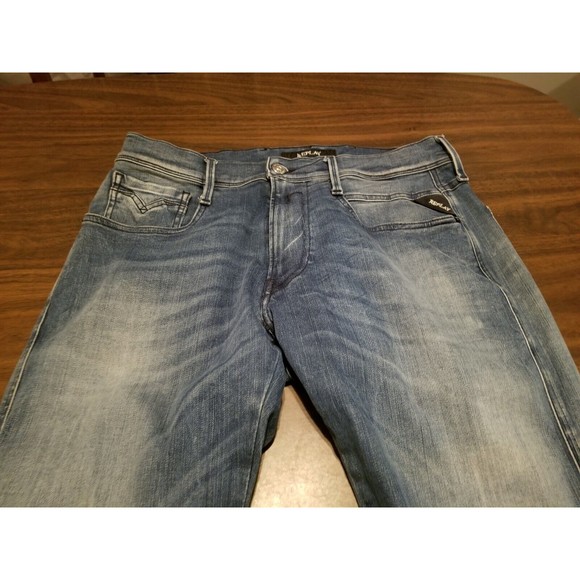 Replay Anbass Jeans Men's 31x34 Medium Blue Wash Stretch Faded Denim (32×34.5) - Picture 2 of 6